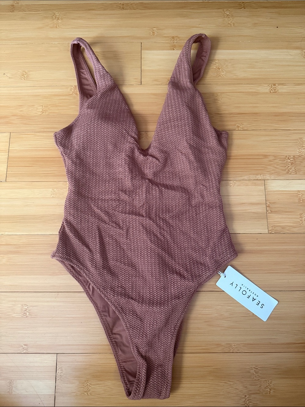 Seafolly Bronze Textured V-Neck One-Piece Swimsuit